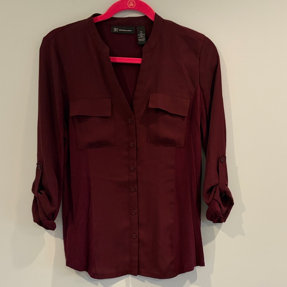 INC International Concepts Burgundy Button-Up Blouse